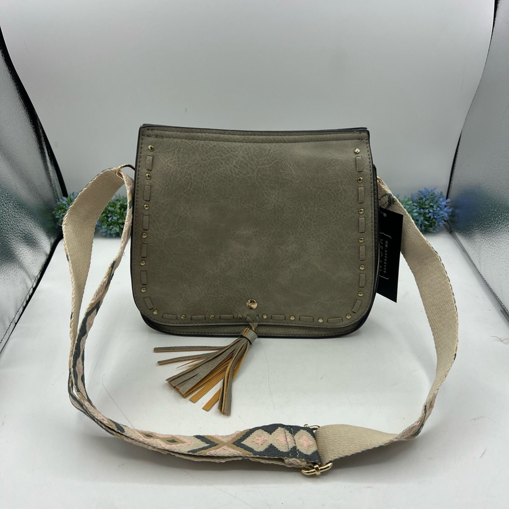 NEW Gray PETA Approved Vegan Pu Half Moon Xbody Bag Geometric Adjustable Strap